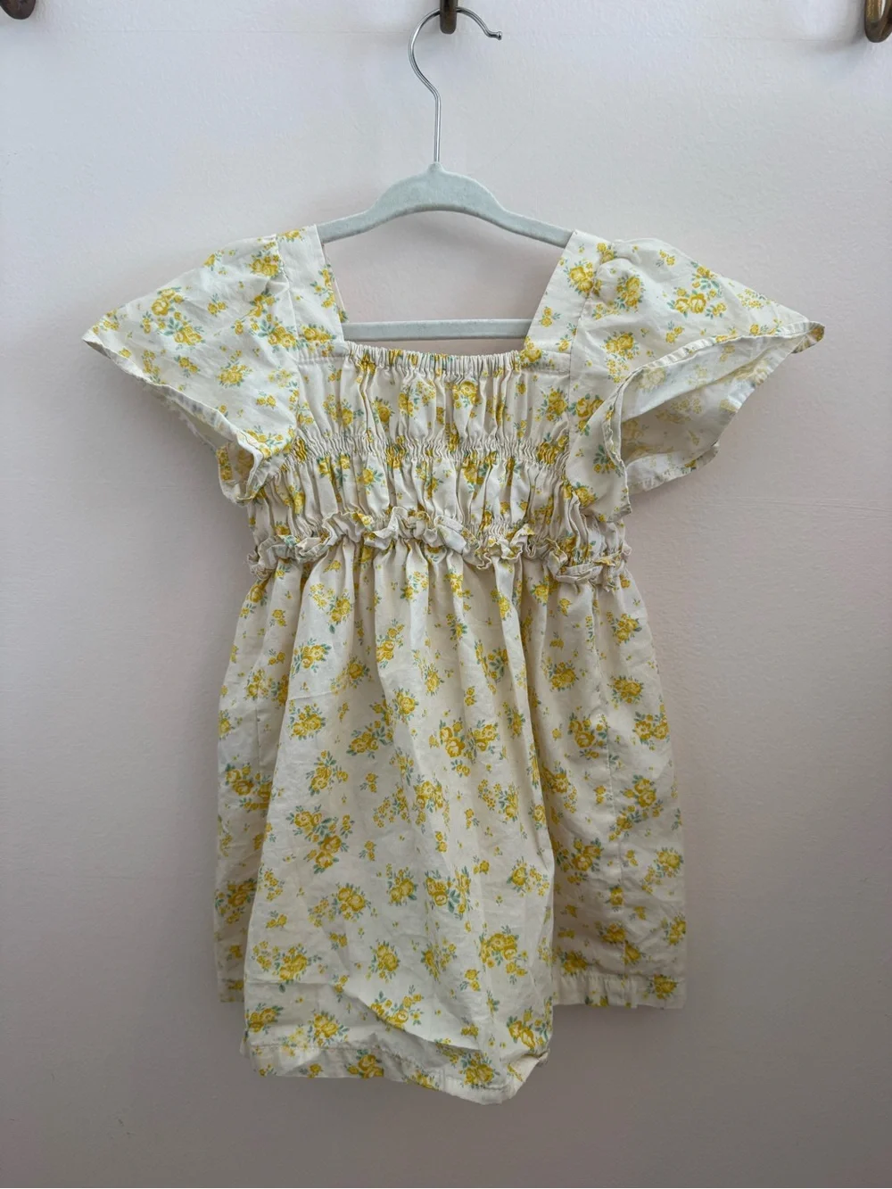 Zara kids Girls Floral Smocked Sundress - Yellow & Cream